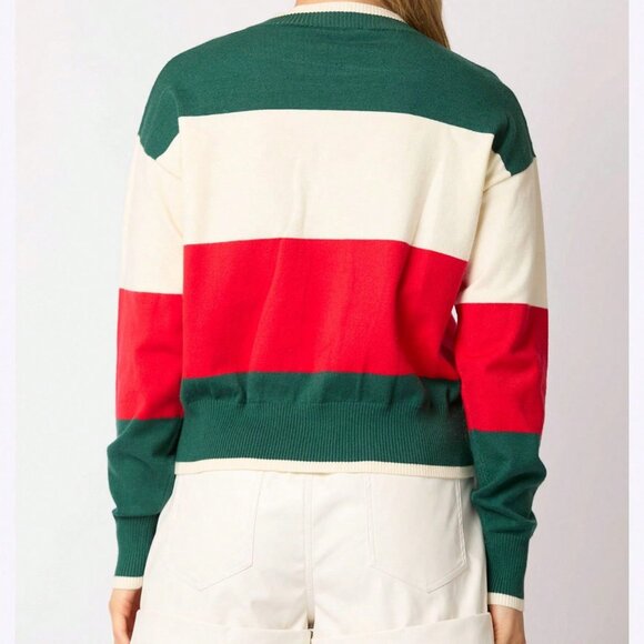 Green Casual Women's Christmas Knit Sweater Long Sleeve Crewneck with Sequins - Picture 5 of 5